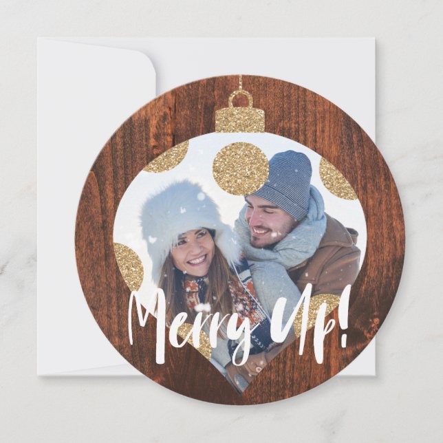 Carte Polka de bois moderne Pot ornement de Noël Photo (Devant)