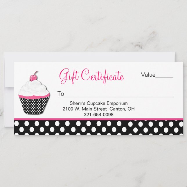 Carte Polka Dot et Cupcake Business Cadeau Certificat (Devant)