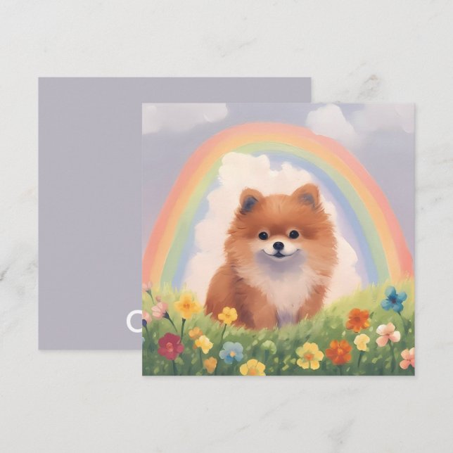 Carte Pomeranian Rainbow Bridge Memorial Nom personnalis (Devant / Derrière)