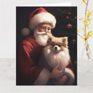 Carte Poméranien avec Noël Festif du Père Noël