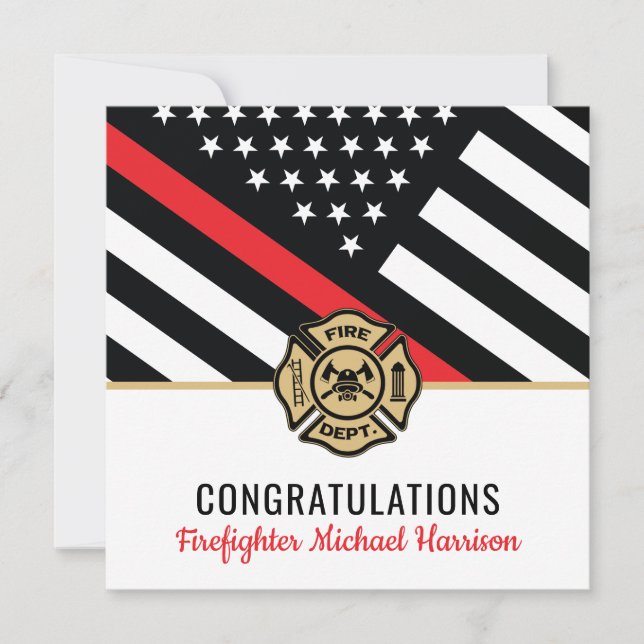 Carte Pompier Fire Academy Red Line Drapeau Graduation (Devant)