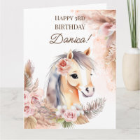 Poney à cheval avec fleurs boho pastel anniversair