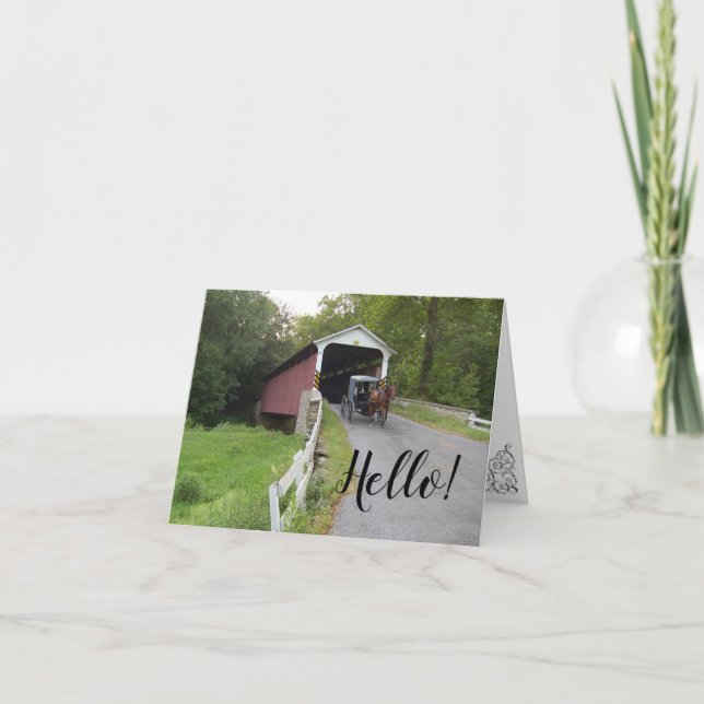 Carte Pont couvert Penn Amish Buggy Hello Note Card (Devant)
