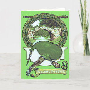 Carte Pont de pierre Shamrock Bagpipe Shillelagh