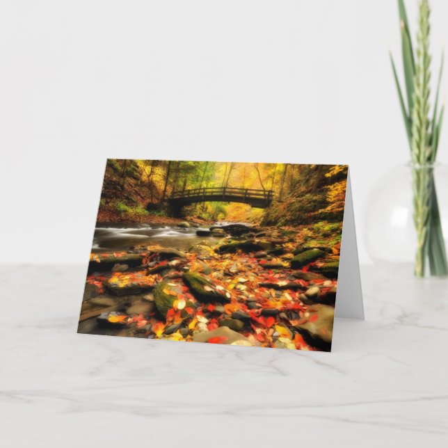 Carte Pont en bois et crique dans l'automne (Devant)