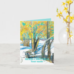 Carte Pont en hiver Peinture aquarelle