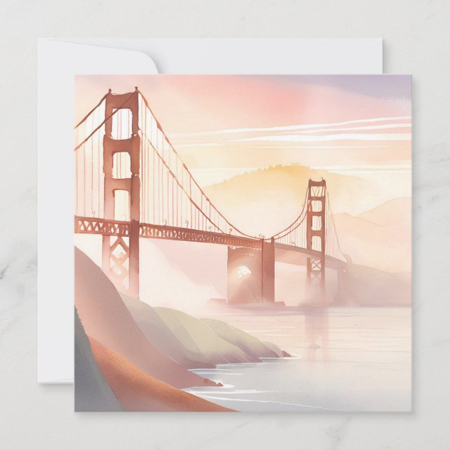 Carte Pont Golden Gate | Belle aquarelle du lever du sol (Devant)