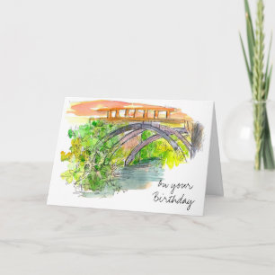 Carte Pont Paysage Aquarelle Joyeux anniversaire