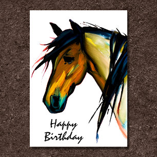 Carte Pony sauvage   Hippocampe aquarelle Joyeux anniver