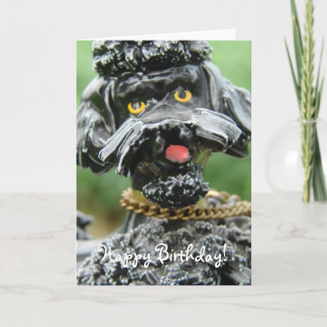 Carte Poodle Antique Noir, Joyeux Anniversaire ! (Devant)