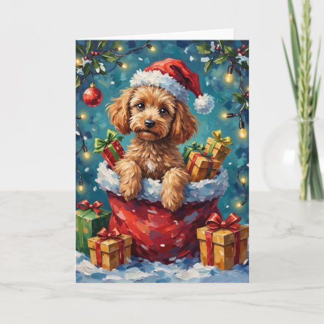 Carte Poodle Christmas Santa Bag Adventure (Devant)