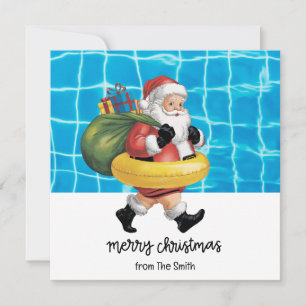 Carte Pool Party avec le Père Noël pour Noël en juillet