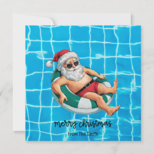 Carte Pool Party avec le Père Noël pour Noël en juillet