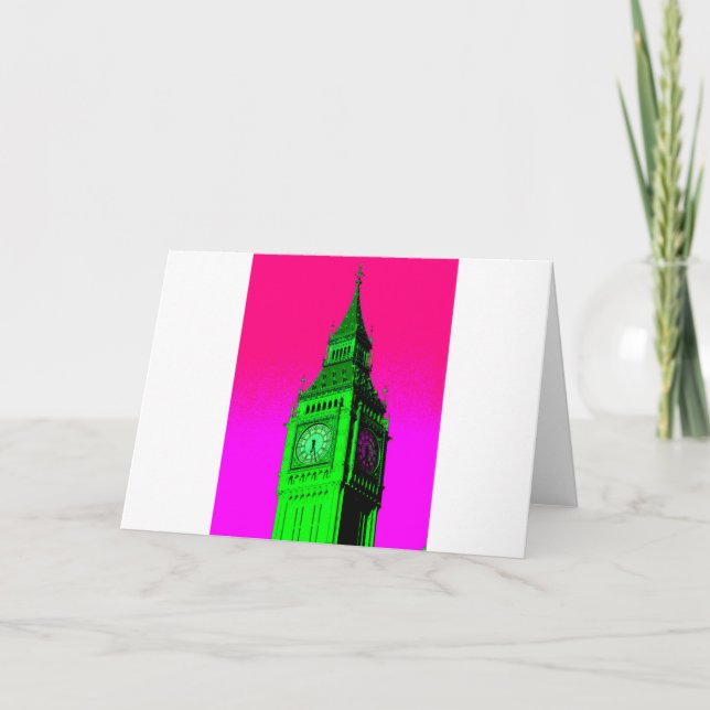 Carte Pop Art Big Ben Londres Voyage Rose Vert (Devant)
