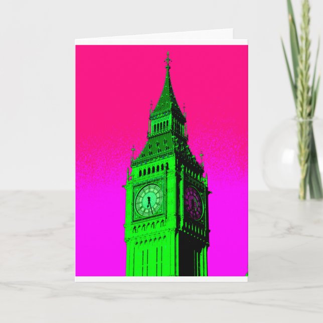 Carte Pop Art Big Ben Londres Voyage rose Vert (Devant)