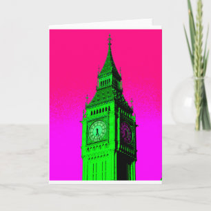Carte Pop Art Big Ben Londres Voyage rose Vert