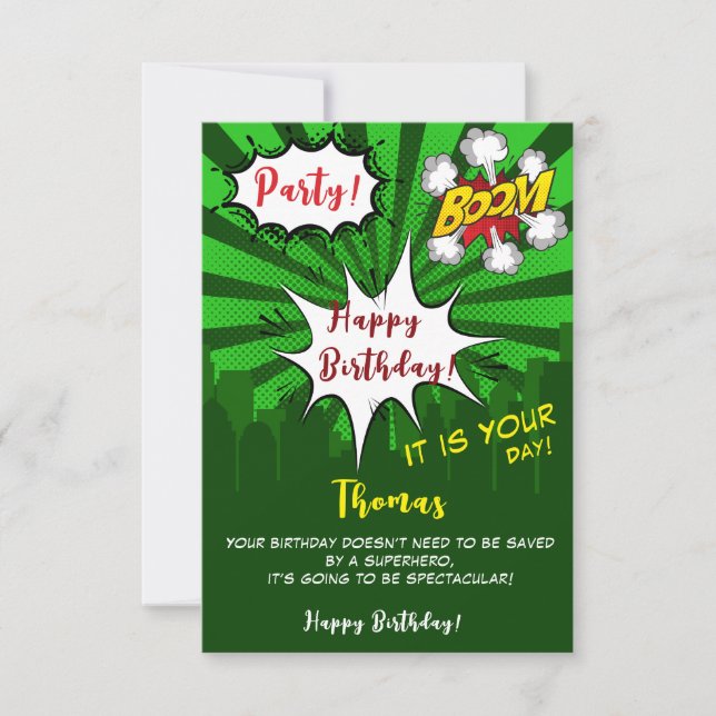 Carte Pop art green comique heureux anniversaire (Devant)