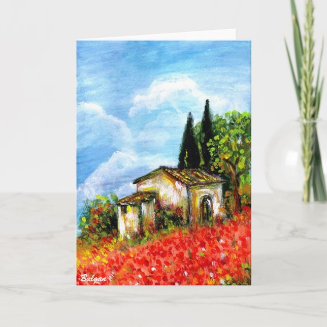 Carte POPIES DANS LE PAYSAGE TOSCANE Champs de fleurs ro (Devant)