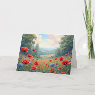 Carte Poppies d'anniversaire et champ de Dahlia