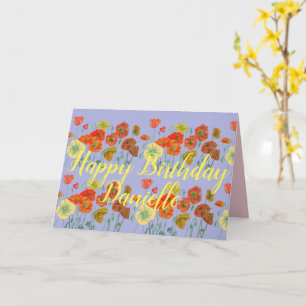 Carte Poppies de pavot rouge orange violet Joyeux annive
