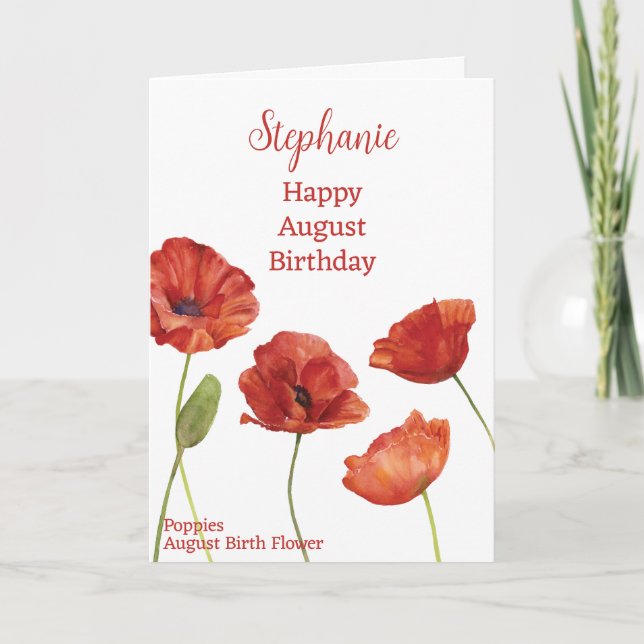 Carte Poppies rouges Août Anniversaire Mois de naissance (Devant)