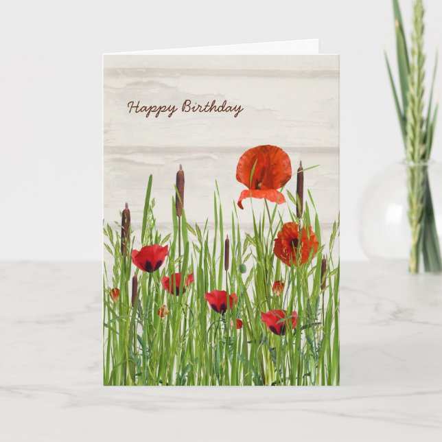 Carte Poppies rouges et Cattails Anniversaire (Devant)