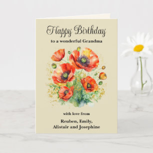 Carte Poppies Rouges Rustiques Floral Plutôt Joyeux Anni