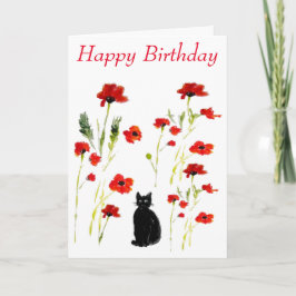 Carte Poppy Cute Chat noir Floral