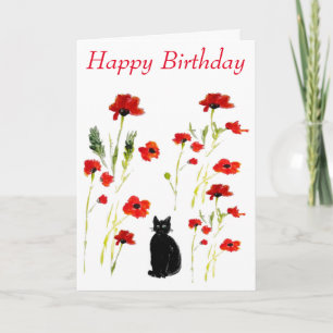 Carte Poppy Cute Chat noir Floral