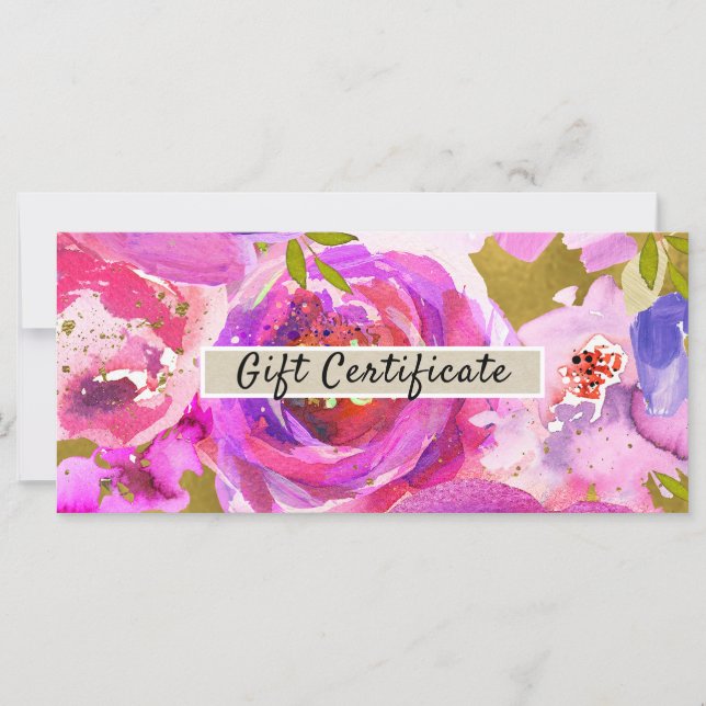 Carte Pops De Pink Purple Gold Floral Certificat Cadeau (Devant)