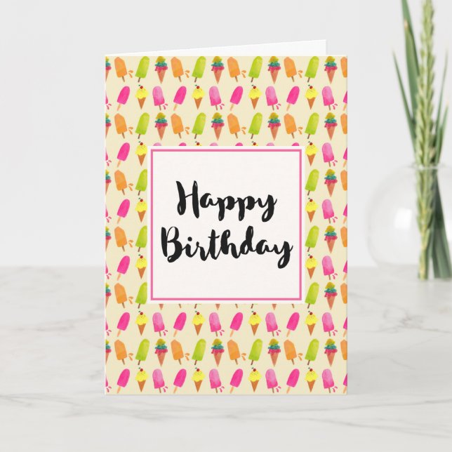 Carte Popsicles et anniversaire de motif d'été de crème (Devant)