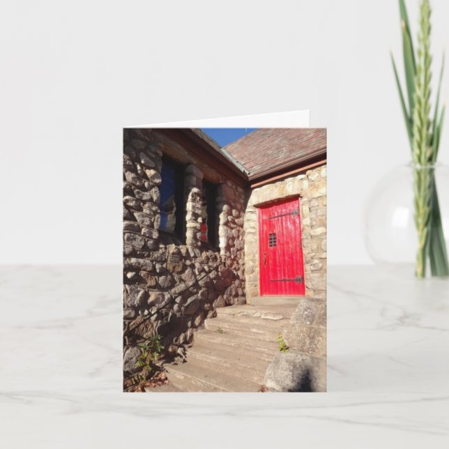 Carte Porte rouge sur l'église en pierre Inspiration car (Devant)