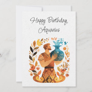 Carte Porteur d'eau Aquarius Zodiac Boho Floral Flat Car
