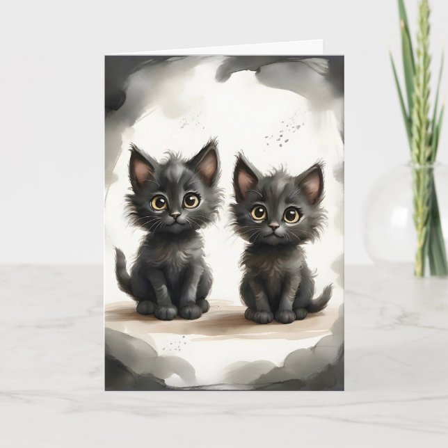 Carte Portrait adorable d'une paire de chatons noirs Car (Devant)