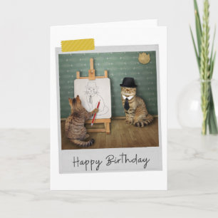 Carte Portrait Art Cats Funny Birthday Card