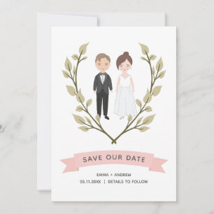 Carte Portrait Couple mignon moderne Enregistrer la cart
