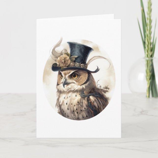 Carte Portrait d'aristocrate de hibou victorien Chapeau  (Devant)