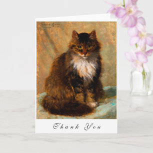 Carte Portrait de chat Maine Coon vintage peint Merci