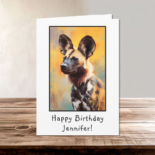 Carte Portrait de chien sauvage africain Joyeux Annivers