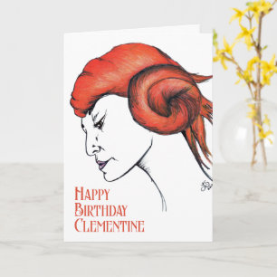 Carte Portrait de femme aux cheveux orange mandarine Pop