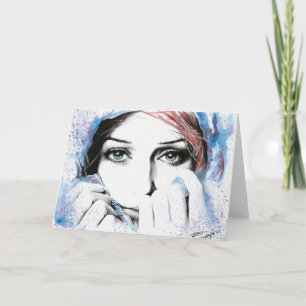 Carte Portrait de fille Joli yeux aquarelle peinture art