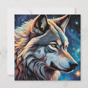 Carte Portrait de nuit du loup gris Starry