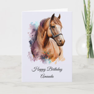 Carte Portrait de tête de cheval Brown en aquarelle Anni
