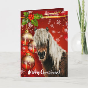 Carte Portrait du Cheval Rouge Festif Joyeux Noël