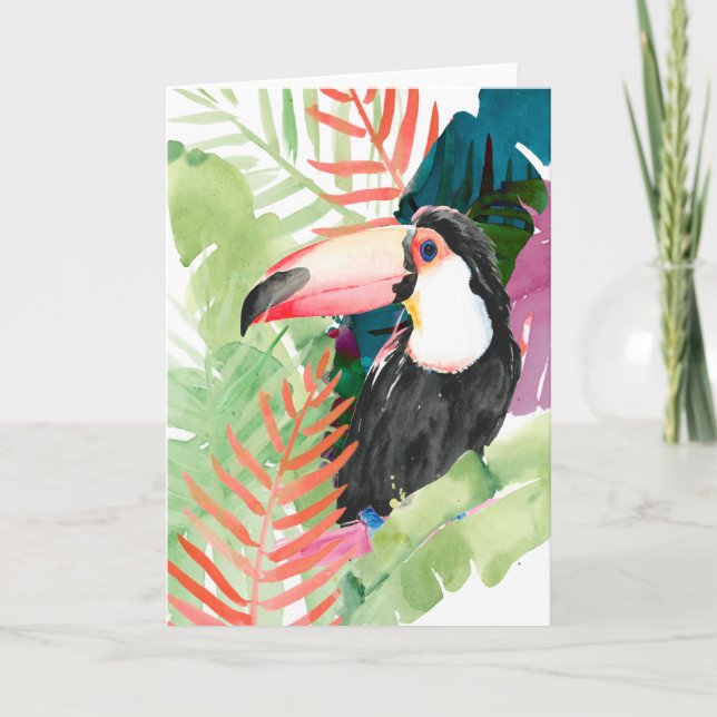 Carte Portrait du Toucan avec Feuilles tropicaux (Devant)