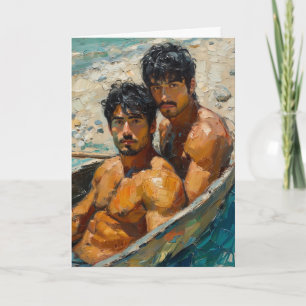 Carte Portrait expressionniste à l'huile de deux hommes