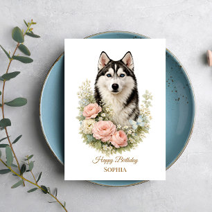 Carte Portrait floral de Husky sibérien