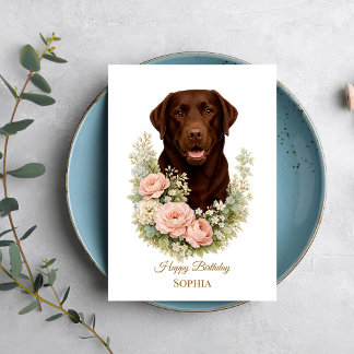 Carte Portrait floral de Labrador chocolat