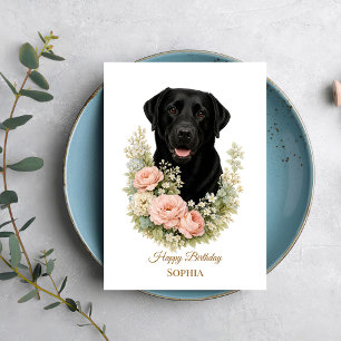 Carte Portrait floral de Labrador noir