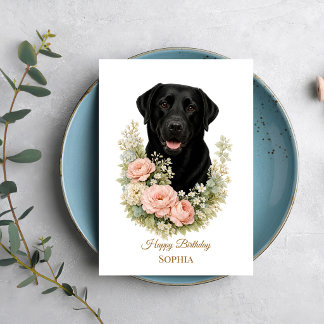Carte Portrait floral de Labrador noir